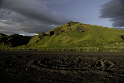 Scenic view of land against sky