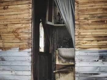 Old wooden door of building