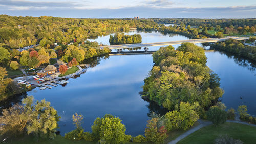 Scenic view of lake against sky during autumn