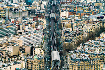 High angle view of street amidst buildings in city