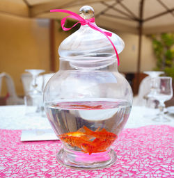 Close-up of drink in glass on table