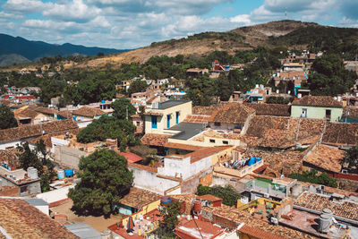 High angle view of townscape against sky