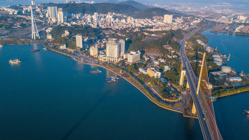 High angle view of buildings in city, ha long city, quang ninh province, vietnam