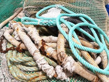 High angle view of fishing net at harbor