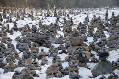 Pebbles on beach during winter