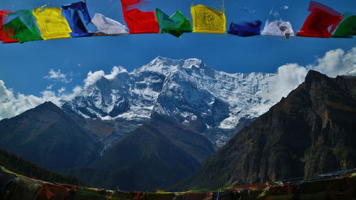 Panoramic view of snowcapped mountains against sky