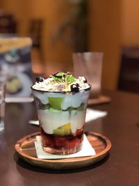 Close-up of ice cream in plate on table
