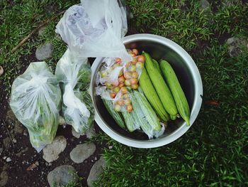 High angle view of vegetables in bowl