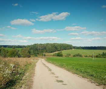 Dirt road passing through field