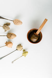 Close-up of pills on white background