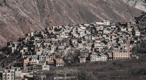 High angle view of buildings in city