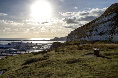 Scenic view of sea against cloudy sky