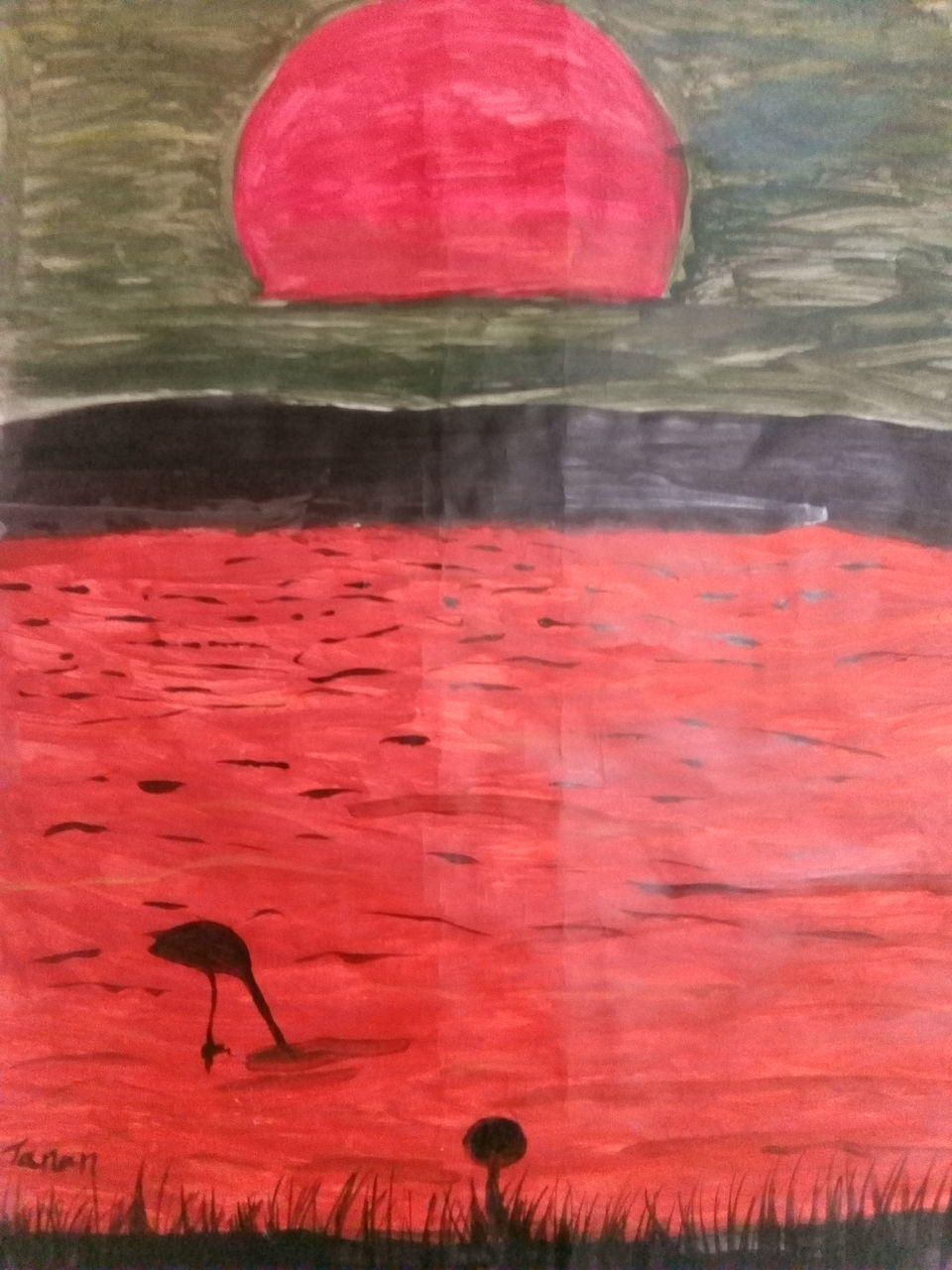 RED BIRD ON LAKE