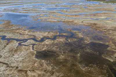 High angle view of puddle on beach