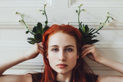 Close-up portrait of a redhead young woman