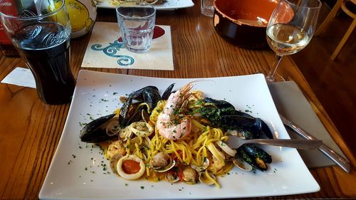 Close-up of meal served on table