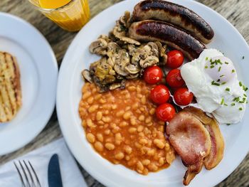 High angle view of breakfast served in plate