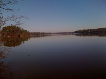 Scenic view of calm lake against clear sky