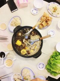 High angle view of food on table