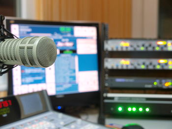 Close-up of computer and microphone