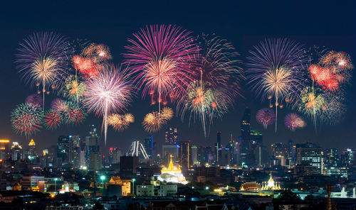 Firework display at night