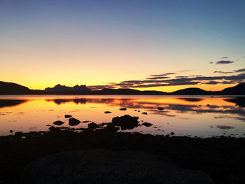 Scenic view of lake against sky during sunset