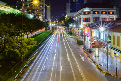 Light trails on city street at night