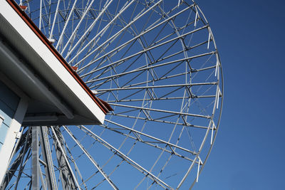 Low angle view of skyscraper against clear blue sky