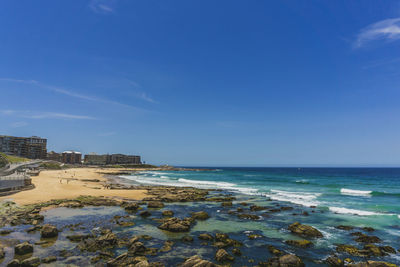 Scenic view of sea against blue sky