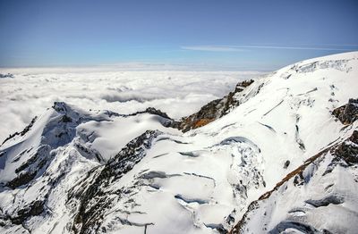 Scenic view of snowcapped mountains against clear sky