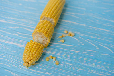 High angle view of eggs on table