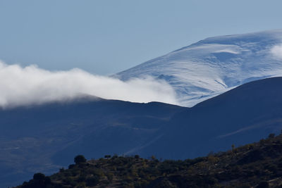 Scenic view of snowcapped mountains against sky