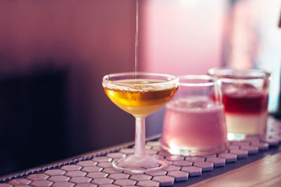 Close-up of beer glass on table