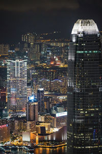 Illuminated buildings in city at night