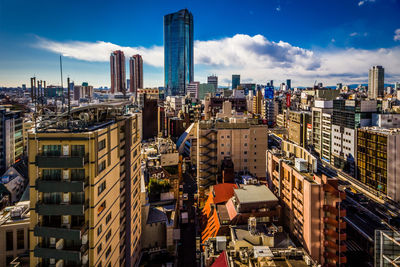 View of skyscrapers in city