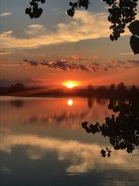 Scenic view of lake against sky during sunset