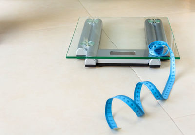 High angle view of mobile phone on table