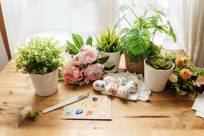 High angle view of potted plant on table