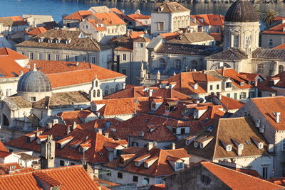 High angle view of buildings in city