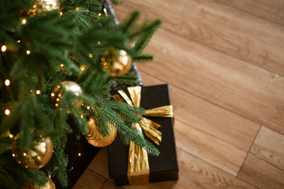 A fragment of a decorated christmas tree taken in close up