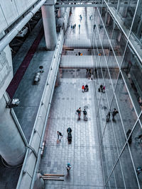 High angle view of people walking on airport