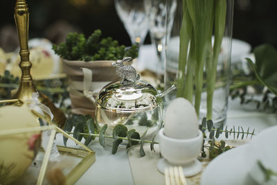 Food on a beautifully decorated easter table