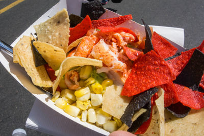 High angle view of meal served in plate