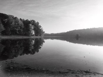 Reflection of trees in calm lake