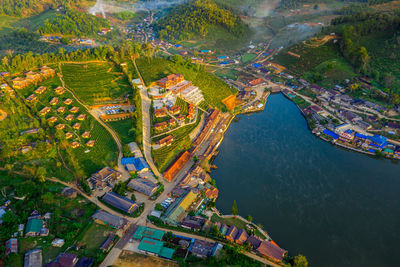 High angle view of buildings in city