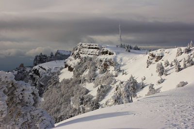 Snow covered mountain against sky