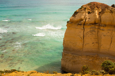 View of eroded rock at sea