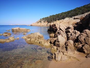 Scenic view of sea against clear blue sky