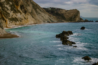 Scenic view of sea and rock formation