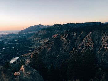 Scenic view of mountains at sunset